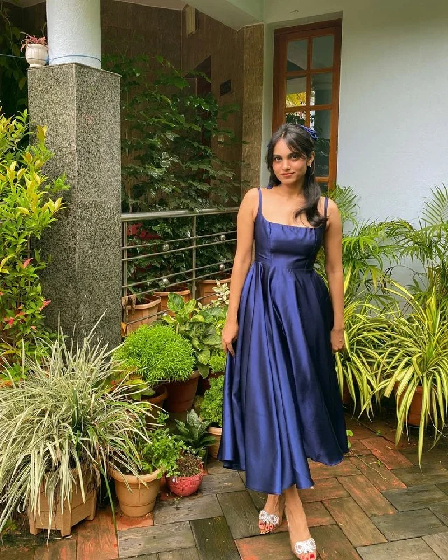 A Line Royal Blue Satin Prom Dress, Evening Dress        S6624