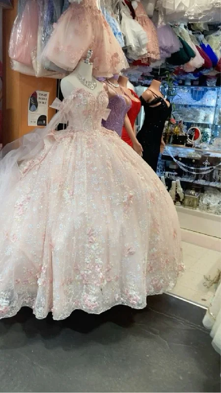 Charming Pink Applique Tulle Ball Gown,Pink Sweet 16 Dress       S6665