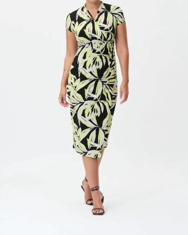 Leaf Print Wrap Style Dress In Black/Multi | Black/Multi