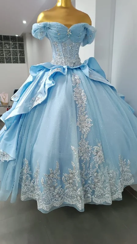 Blue Quinceanera Dresses Long Sweet 15 Princess Dress Girl Prom 16 Ball Gown       S6528