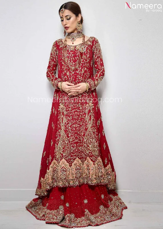 Pakistani Red Dress for Bride with Embroidery #BR194