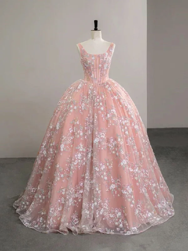 A Line Tulle Pink Party Prom Dresses Long Evening Dress       S6620