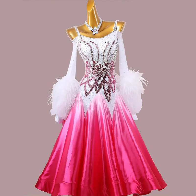 New White & Pink Ballroom Dress | MD1270
