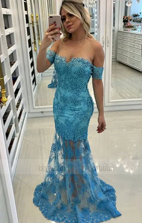 off the shoulder long prom dresses, modest mermaid evening gowns with beading