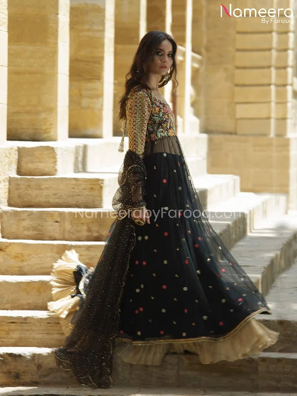 Lehenga Frock Navy Blue Bridal Dress Pakistani #BS195