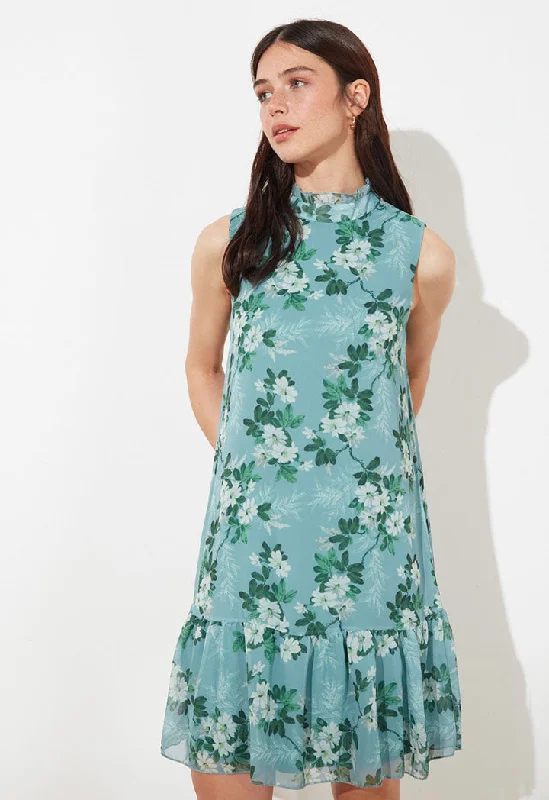 Floral Printed Ruffle Hem Dress