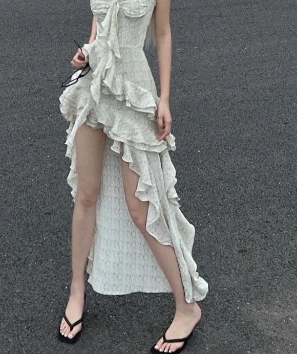 Getadme Women Sexy Backless Sweetheart Neck Solid Color Suspender Dresses Summer High Waist Chiffon Hotsweet Party Club Dress