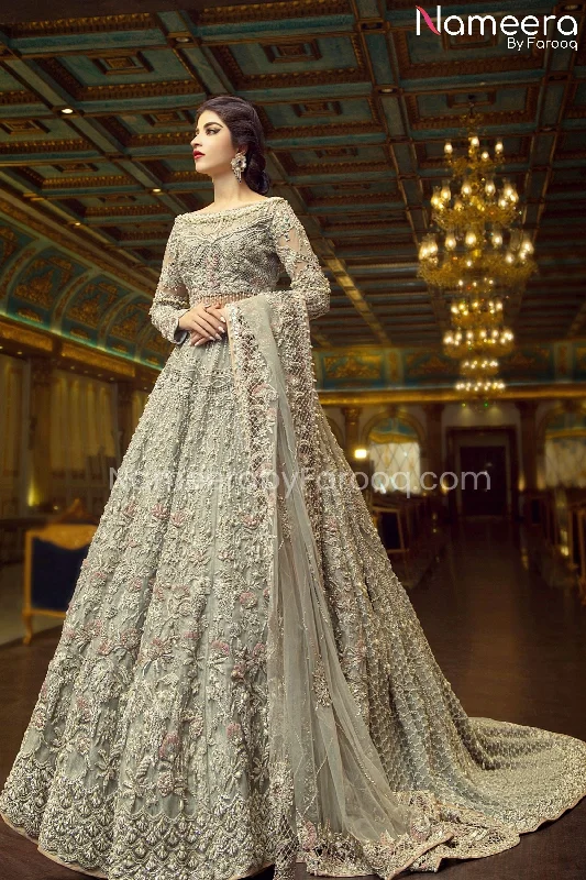 Latest Grey Lehenga Choli Bridal Dress Pakistani #BS208