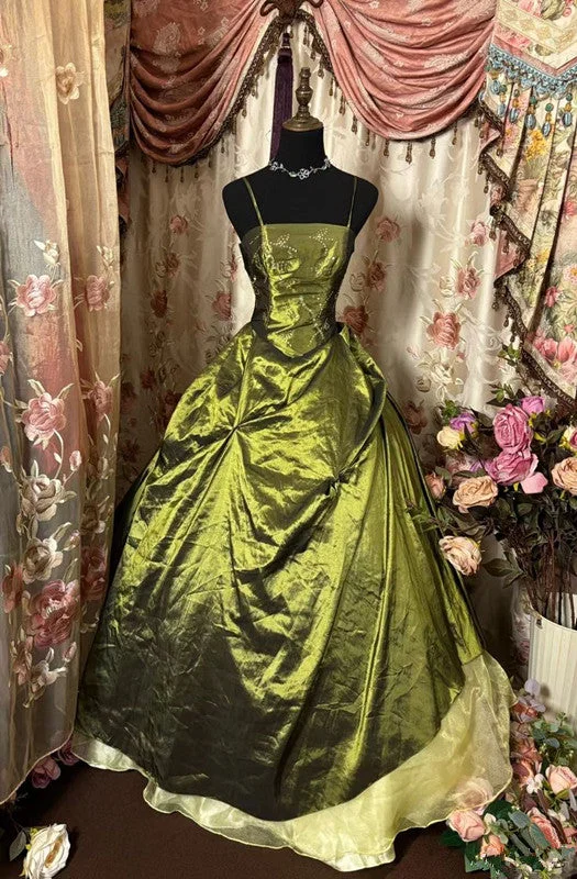 Green Long Spaghetti Straps Long Princess Dress Girl Prom Ball Gown       S6535