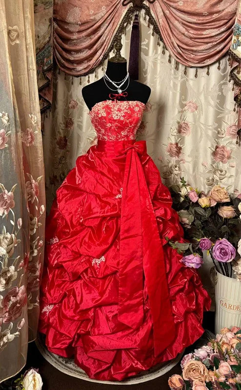 Red Long Strapless Princess Dress Girl Prom Gown        S6538