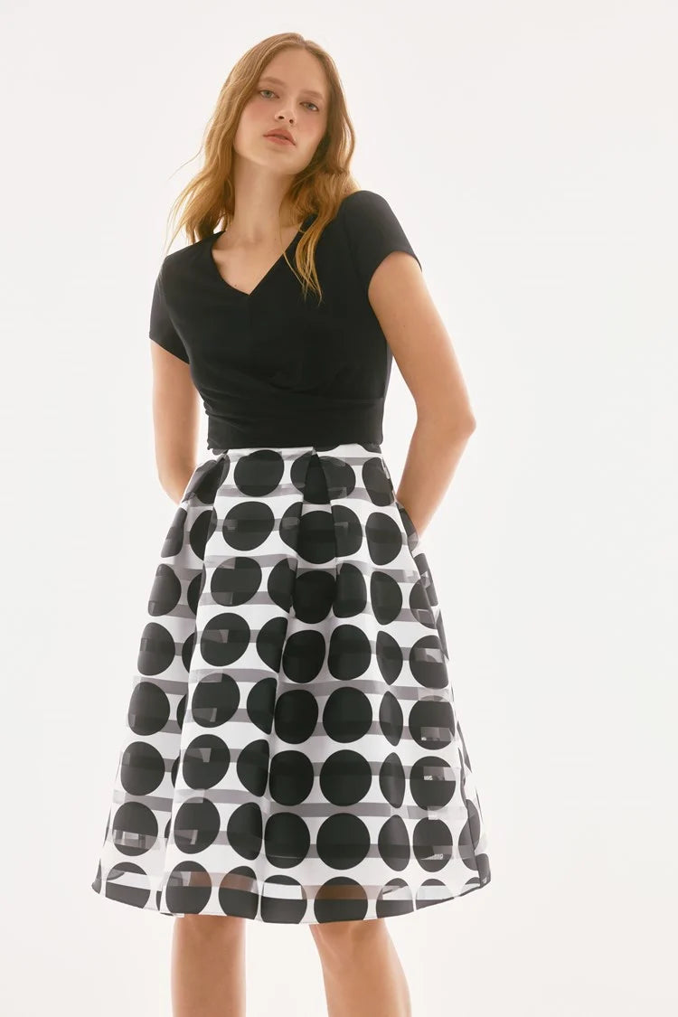 Joseph Ribkoff Signature Silky Knit And Novelty Dot Full Skirt Dress - 251754
