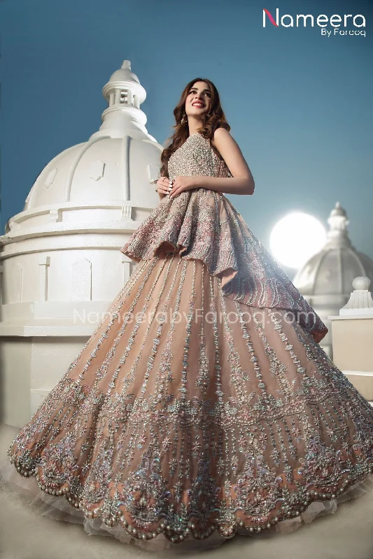 Peplum Lehenga Peach Colour Dress Pakistani #BS217