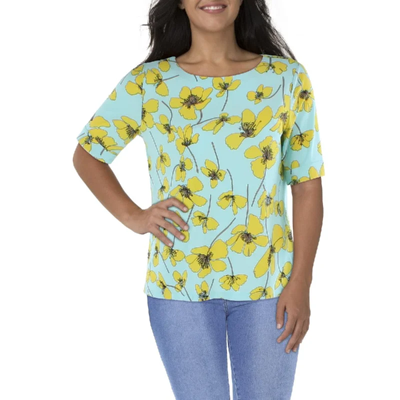 Anne Klein Womens Daisy Print Boat Neck Blouse Peter Pan Collar Blouse
