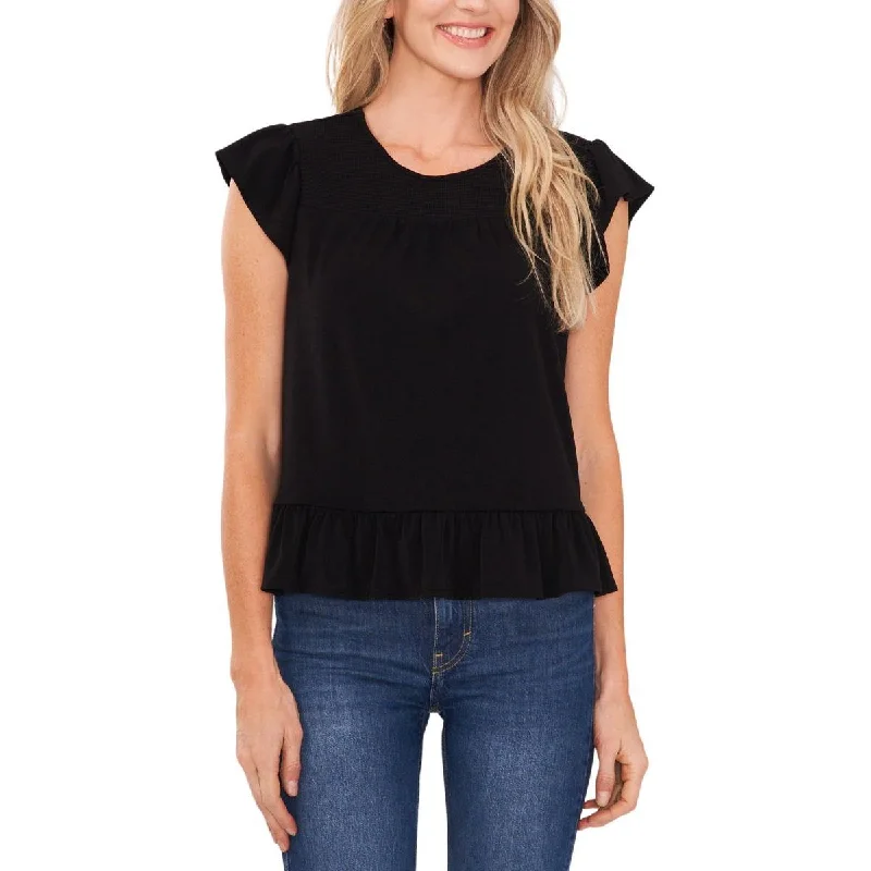 CeCe Womens Smocked Yoke Ruffle Blouse Soft Modal Blouse