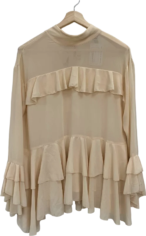 River Island Cream Sheer Ruffled Blouse UK 6 Casual Button Blouse