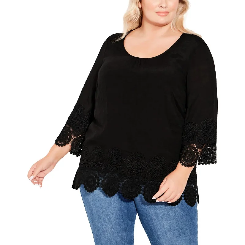 Avenue Womens Plus Sylvie Chiffon Crochet Blouse Feminine Satin Blouse