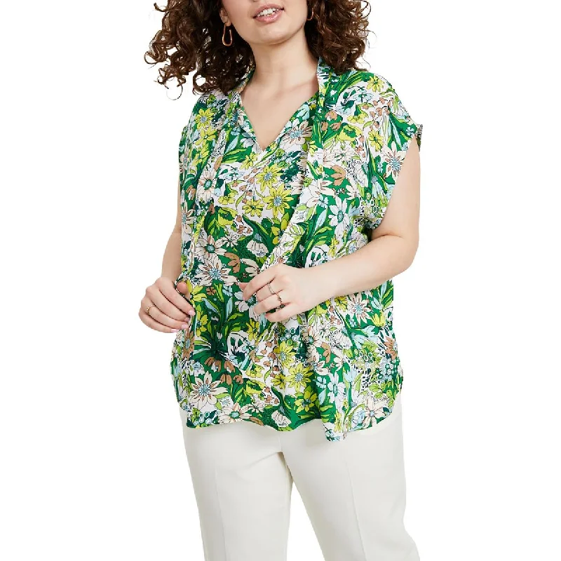 Bar III Womens Plus Floral Print  Blouse Boho Chic Blouse