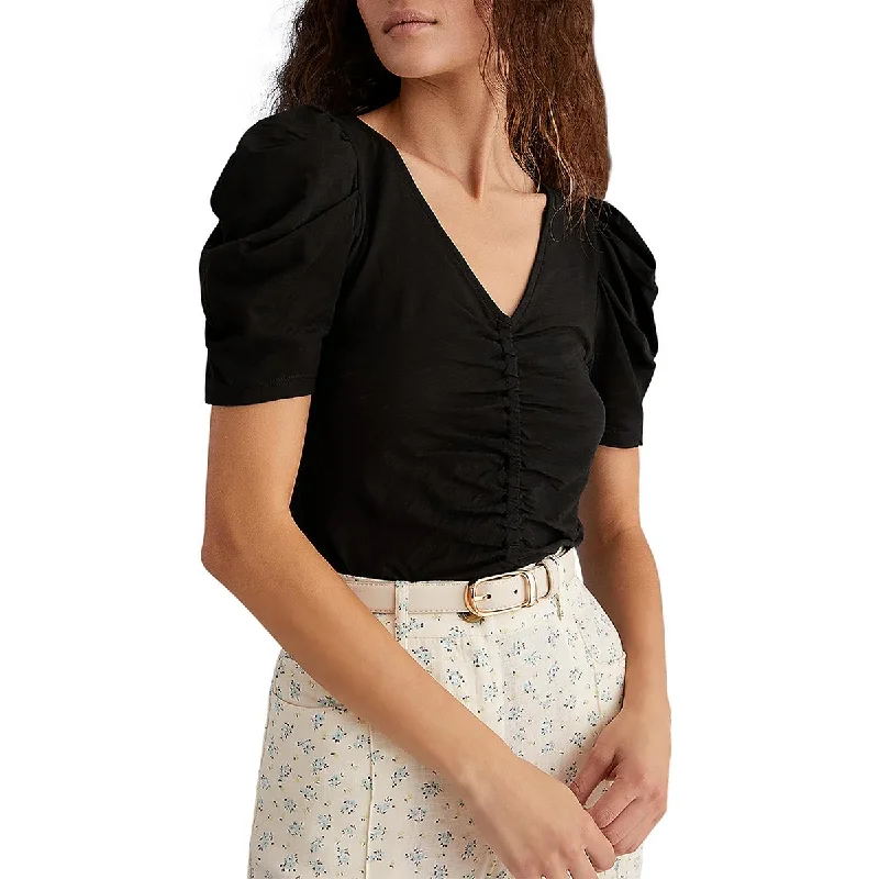 Goldie Womens Ruched Cotton Blouse Stylish Wrap Blouse