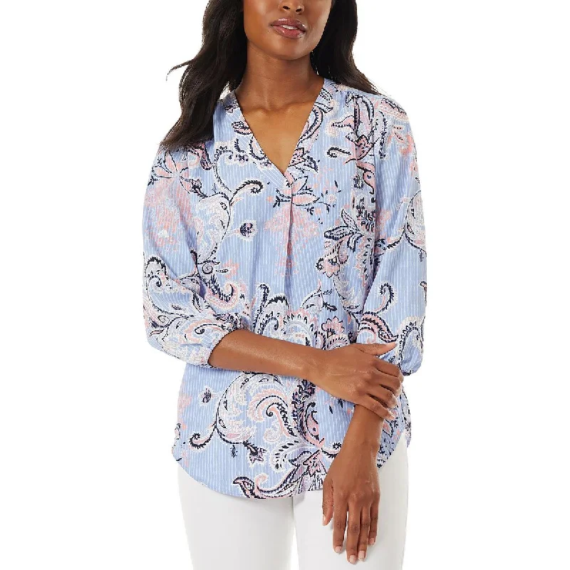 Jones New York Womens Paisley V-Neck Blouse Backless Summer Blouse