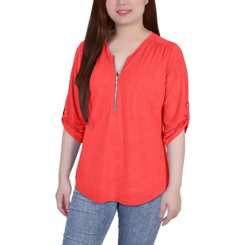 NY Collection Womens Petites Blouse Short Sleeve Blouse