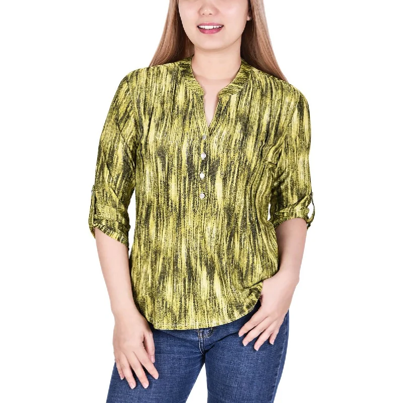 NY Collection Womens Petites Pintuck Blouse Puff Sleeve Blouse