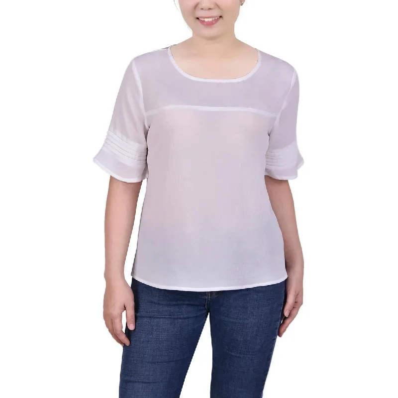 NY Collection Womens Petites Sheer Crepe Blouse Chic Sleeveless Blouse