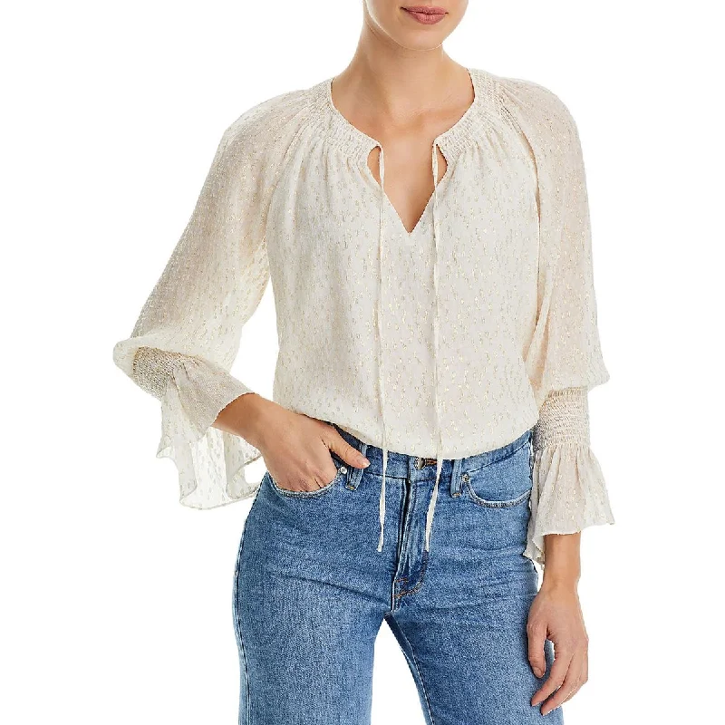 Ramy Brook Womens Embellished Lining Blouse Chic Square Blouse