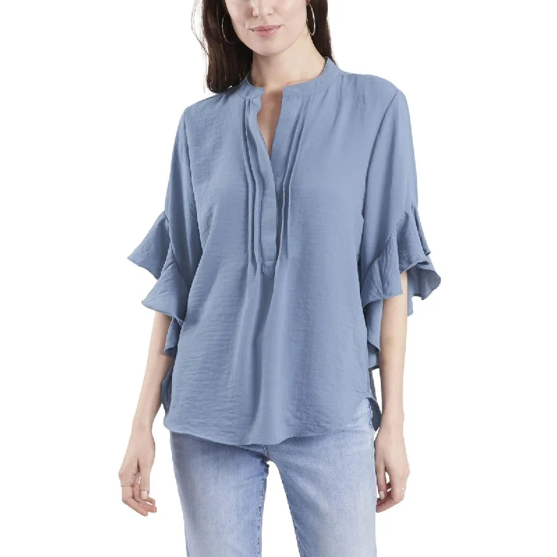 Vince Camuto Womens Ruffle Sleeve Split Neck Blouse Smart Business Blouse