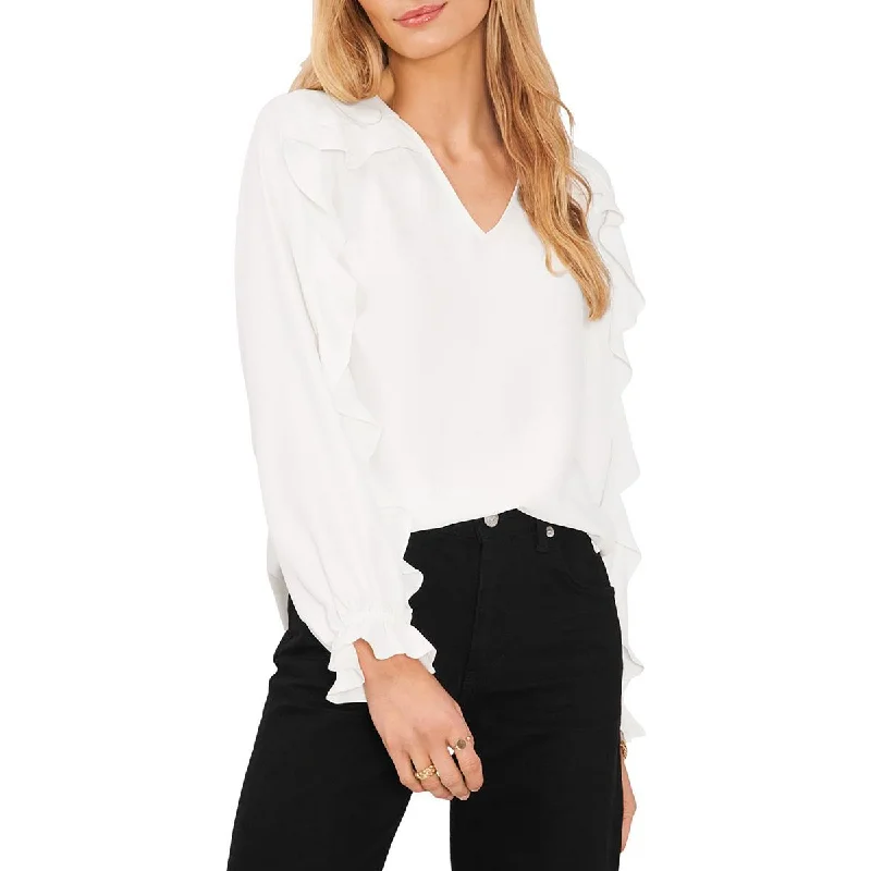 Vince Camuto Womens Ruffles V Neck Blouse Loose Fit Blouse