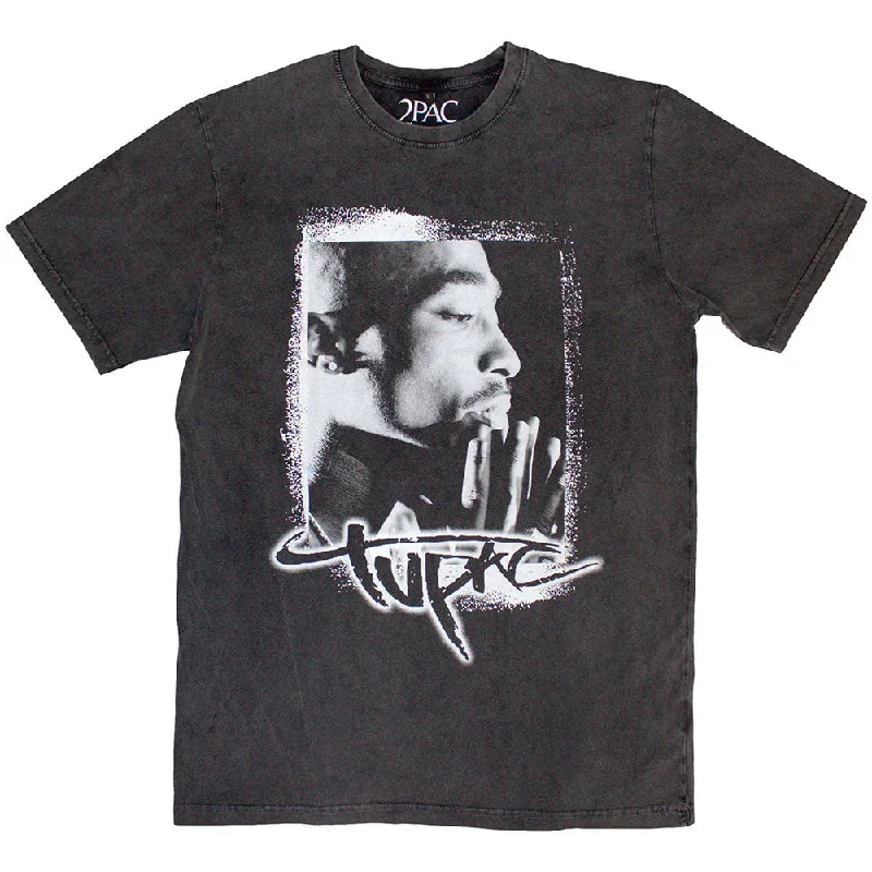 Tupac | Official Stone Wash Band T-Shirt | Spray Photo Stone Wash Spandex Blend Rayon Blend Denim Blend Tupac | Official Stone Wash Band T-Shirt | Spray Photo Stone Wash Spandex Blend Rayon Blend Denim Blend