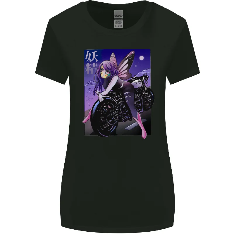 Anime Fairy Biker Japan Motorbike Motorcycle Womens Wider Cut T-Shirt Plaid T-Shirt Polka Dot Checkered Anime Fairy Biker Japan Motorbike Motorcycle Womens Wider Cut T-Shirt Plaid T-Shirt Polka Dot Checkered