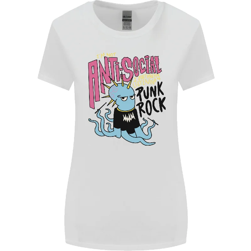 Anti Social Punk Rock Skinhead Octopus Womens Wider Cut T-Shirt Mesh Canvas Denim