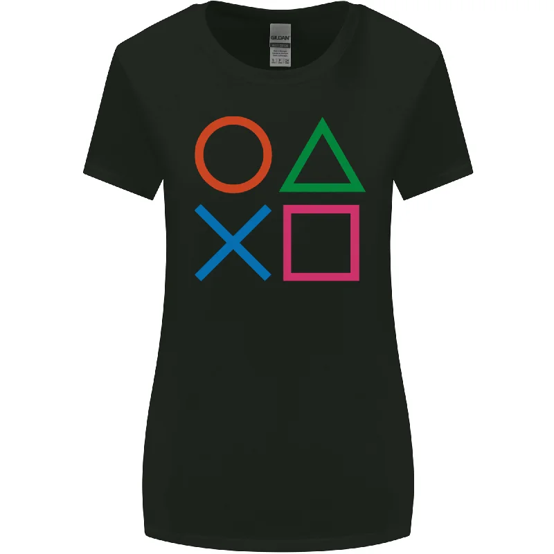 Arcade Game Console Buttons Gaming Gamer Womens Wider Cut T-Shirt Knit Fabric Woven Fabric Fleece Fabric Arcade Game Console Buttons Gaming Gamer Womens Wider Cut T-Shirt Knit Fabric Woven Fabric Fleece Fabric