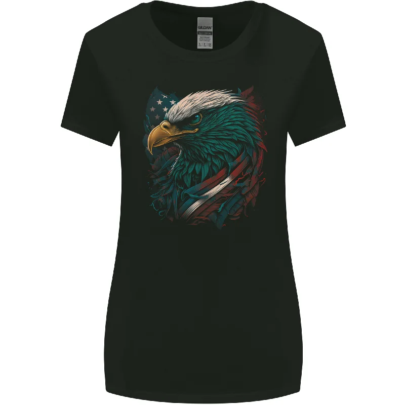 Artistic American Bald Eagle in Stars & Stripes Womens Wider Cut T-Shirt Machine Wash Dry Clean Hand Wash Artistic American Bald Eagle in Stars & Stripes Womens Wider Cut T-Shirt Machine Wash Dry Clean Hand Wash