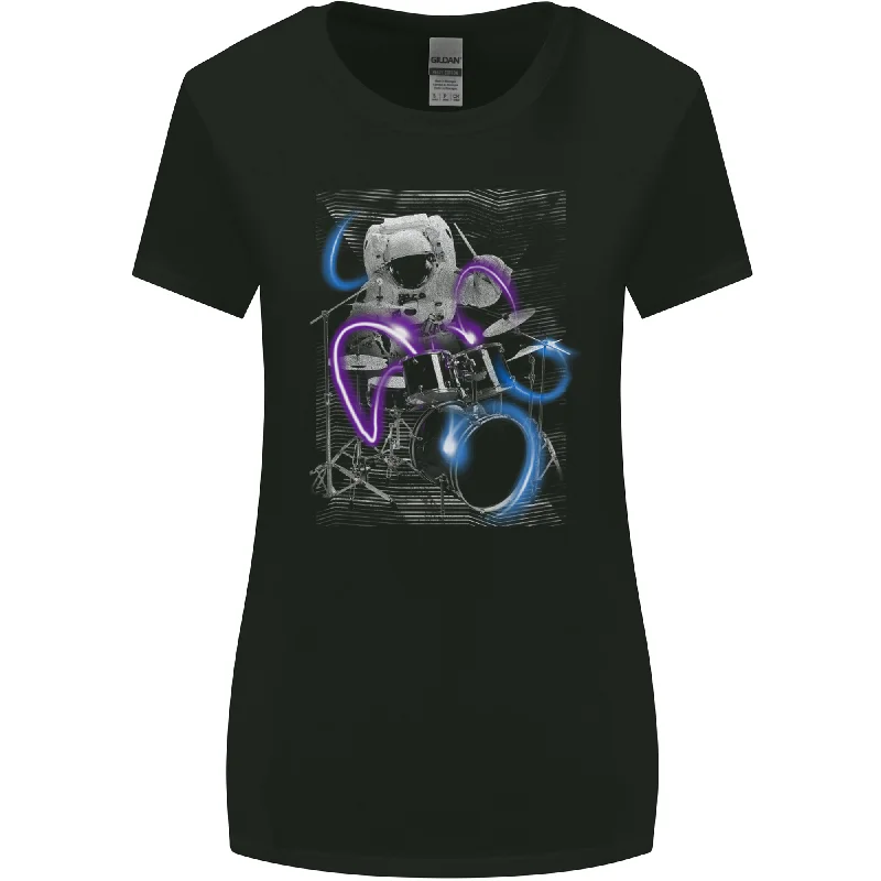 Astronaut Drummer Drumming Drums Womens Wider Cut T-Shirt Mesh Blend Leather Blend Suede Blend