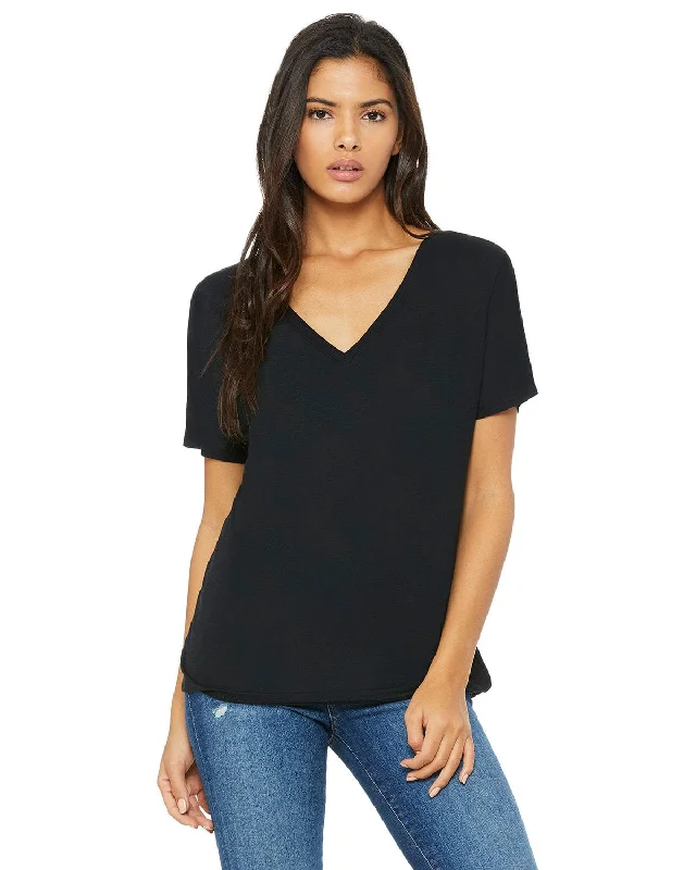 Bella+Canvas Ladies Flowy Simple V-Neck T-Shirt | Black Oversized T-Shirt Spandex breathable Bella+Canvas Ladies Flowy Simple V-Neck T-Shirt | Black Oversized T-Shirt Spandex breathable