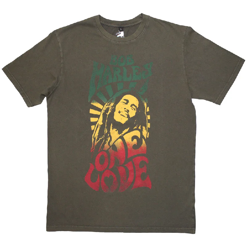 Bob Marley | Official Stone Wash Band T-Shirt | One Love Gradient Stone Wash Embroidered Appliqued Beaded Bob Marley | Official Stone Wash Band T-Shirt | One Love Gradient Stone Wash Embroidered Appliqued Beaded