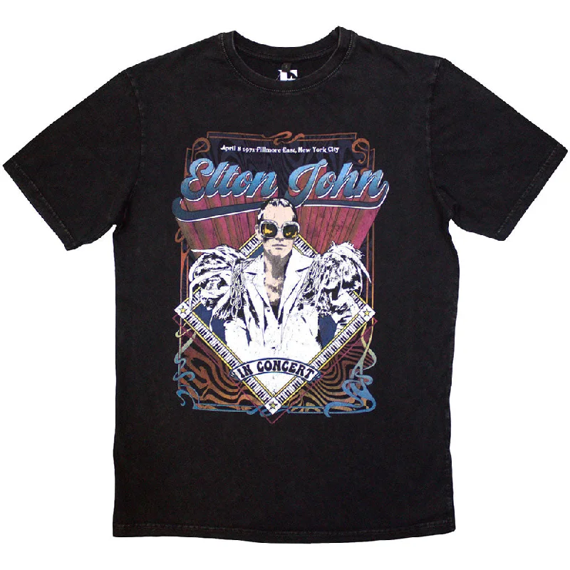 Elton John | Official Stone Wash Band T-Shirt | Psych Vintage Stone Wash Asymmetrical Pockets Print Elton John | Official Stone Wash Band T-Shirt | Psych Vintage Stone Wash Asymmetrical Pockets Print