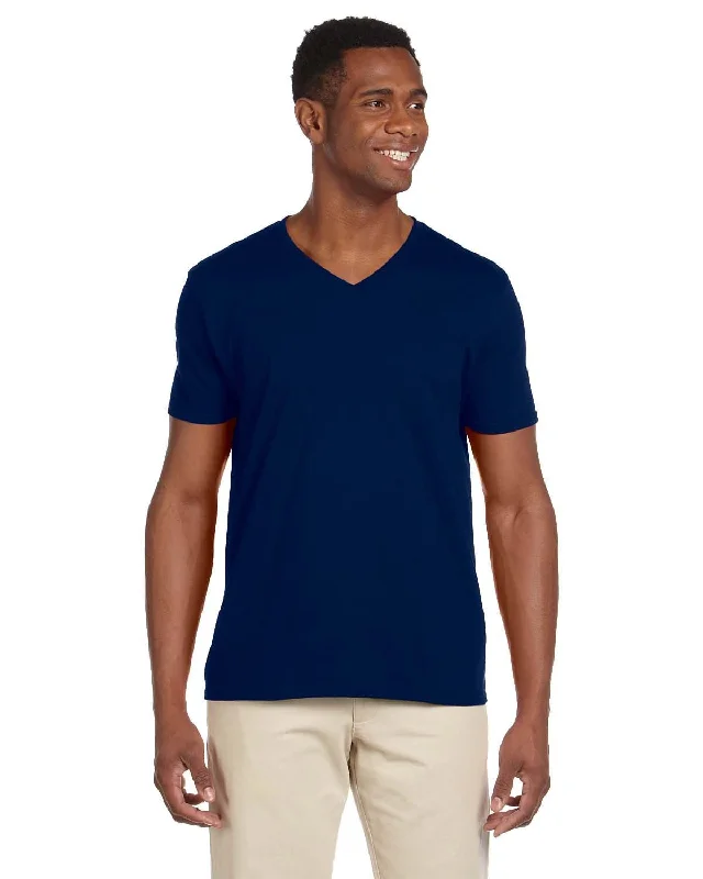 Gildan SoftStyle V-Neck T-Shirt | Navy Ribbed T-Shirt High Neck Heavyweight