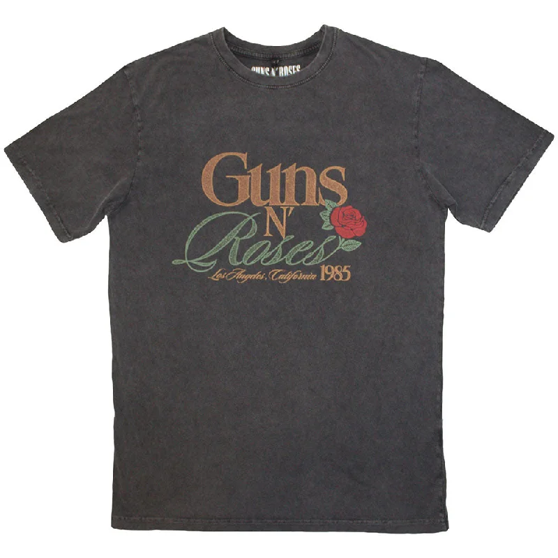 Guns N' Roses | Official Stone Wash Band T-Shirt | California 1985 Stone Wash Notch Collar Peter Pan Collar Cowl Neck Guns N' Roses | Official Stone Wash Band T-Shirt | California 1985 Stone Wash Notch Collar Peter Pan Collar Cowl Neck