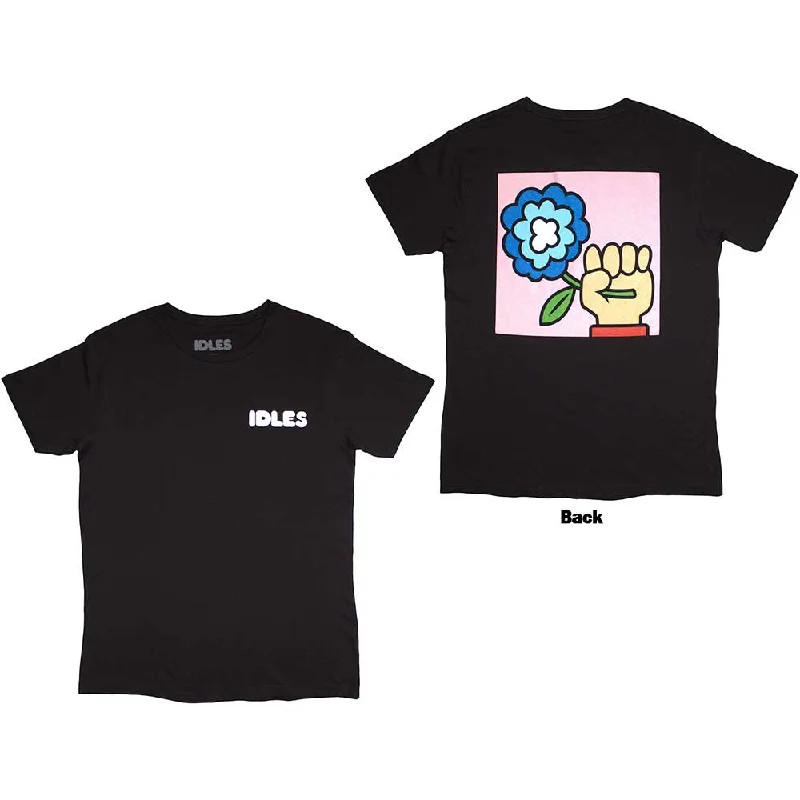 Idles | Official Band T-Shirt | Cartoon Flower (Back Print) Mesh Blend Leather Blend Suede Blend Idles | Official Band T-Shirt | Cartoon Flower (Back Print) Mesh Blend Leather Blend Suede Blend