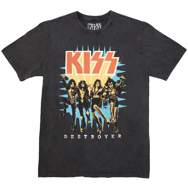 KISS | Official Stone Wash Band T-Shirt | Destroyer 3D Logo Stone Wash Zippered Front Buttoned Front Snap Front KISS | Official Stone Wash Band T-Shirt | Destroyer 3D Logo Stone Wash Zippered Front Buttoned Front Snap Front