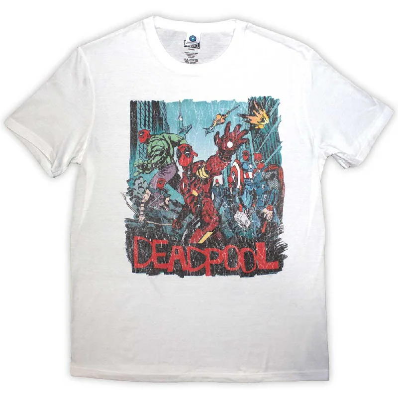 Marvel Comics | Official Band T-Shirt | Deadpool Hero Scene Vintage Print Jacquard Patchwork Marvel Comics | Official Band T-Shirt | Deadpool Hero Scene Vintage Print Jacquard Patchwork