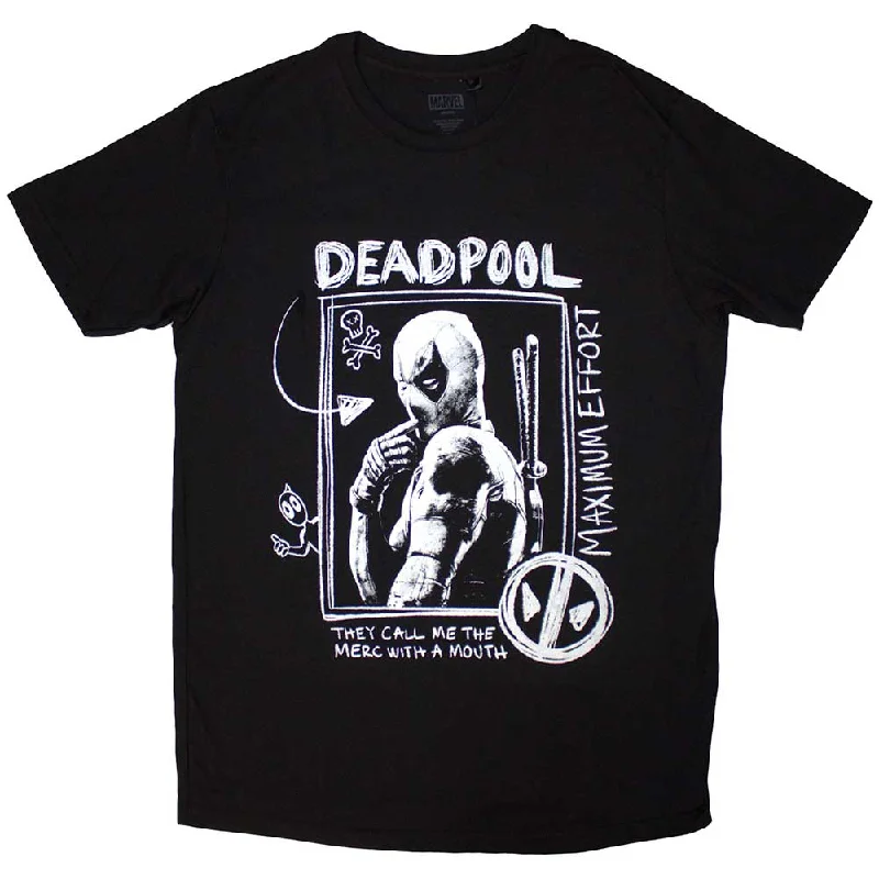 Marvel Comics | Official Band T-Shirt | Deadpool Merc With A Mouth Max Effort Graphic Embroidered Appliqued Marvel Comics | Official Band T-Shirt | Deadpool Merc With A Mouth Max Effort Graphic Embroidered Appliqued