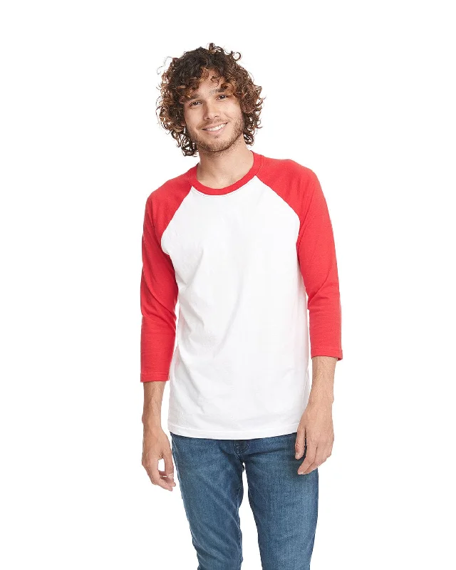 Next Level Unisex CVC 3/4 Sleeve Raglan Baseball T-Shirt | Red/ White Notch Collar Peter Pan Collar Cowl Neck Next Level Unisex CVC 3/4 Sleeve Raglan Baseball T-Shirt | Red/ White Notch Collar Peter Pan Collar Cowl Neck