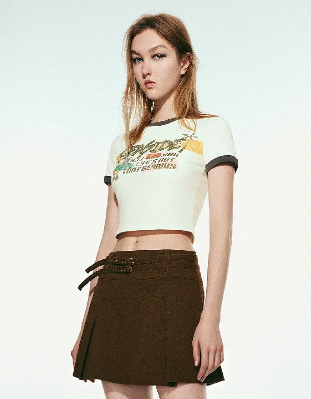 Printed Crew Neck Skinny T-Shirt Striped Floral Plaid