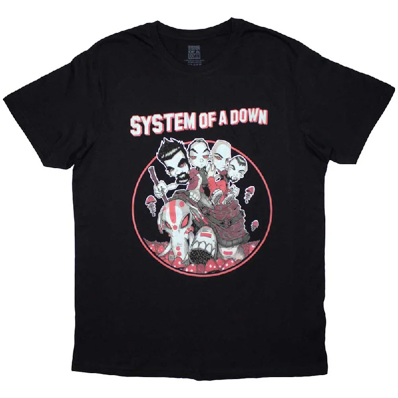 System Of A Down | Official Band T-Shirt | Mushroom People Denim Fabric Leather Fabric Suede Fabric System Of A Down | Official Band T-Shirt | Mushroom People Denim Fabric Leather Fabric Suede Fabric