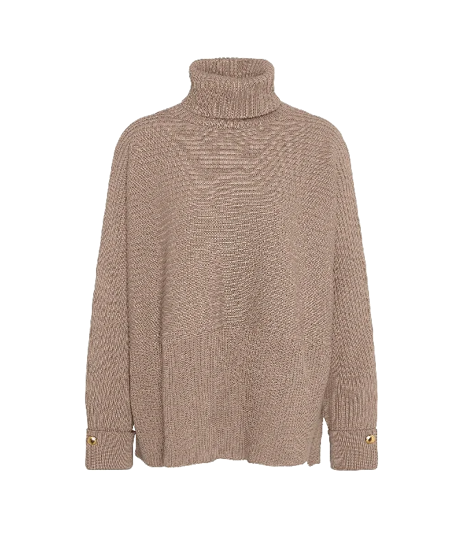 Roberta Roll Neck Jumper - Beige Welt Pockets Slit Pockets Flap Pockets