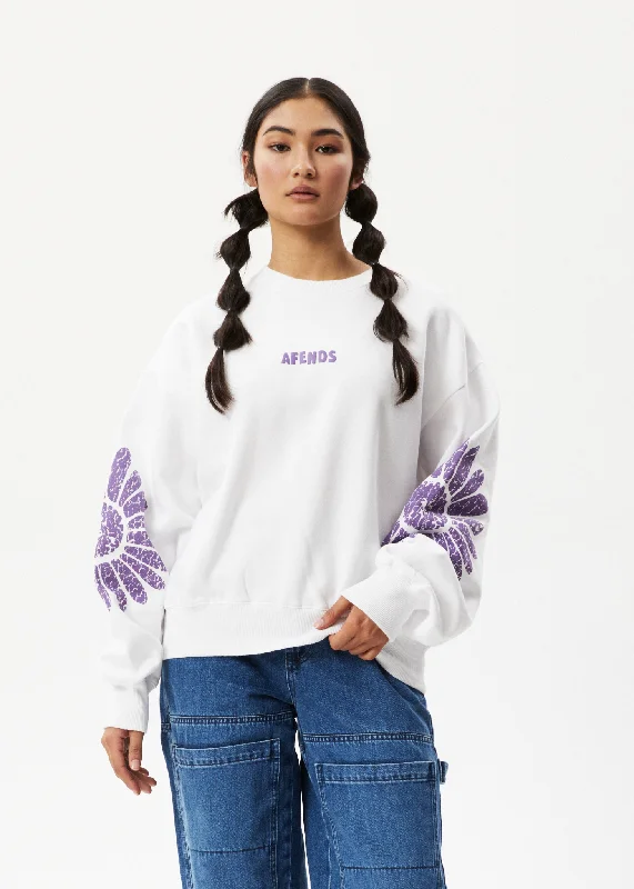 AFENDS Womens Daisy - Crew Neck Jumper - White Mesh Fabric Canvas Fabric Denim Fabric AFENDS Womens Daisy - Crew Neck Jumper - White Mesh Fabric Canvas Fabric Denim Fabric