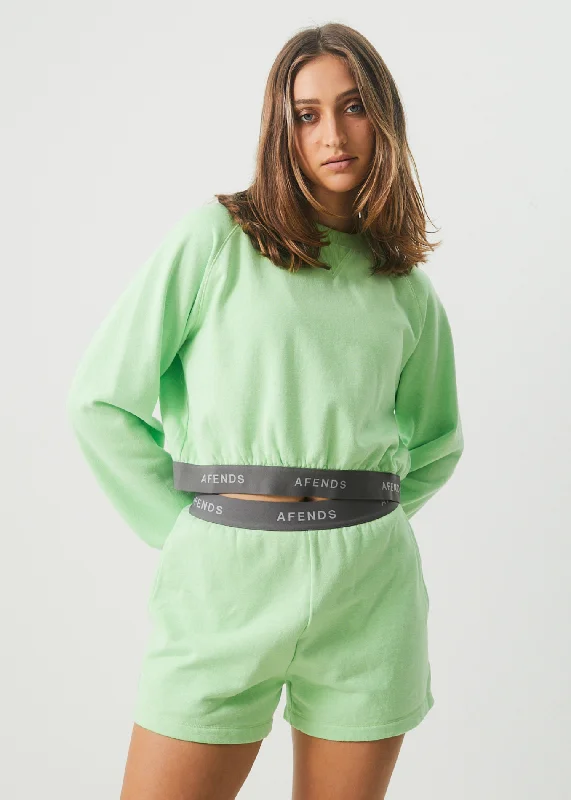 AFENDS Womens Homebase - Cropped Crew Neck Jumper - Lime Green Boxy Sweater Fitted Sweater A-Line AFENDS Womens Homebase - Cropped Crew Neck Jumper - Lime Green Boxy Sweater Fitted Sweater A-Line
